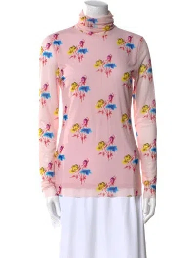 Pre-owned Ganni Floral Print Turtleneck Sweatshirt W/ Tags In Pink