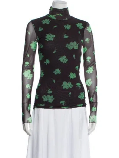 Pre-owned Ganni Floral Print Turtleneck Top In Black