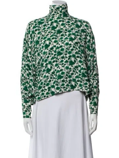 Pre-owned Ganni Floral Print Turtleneck Top In Green