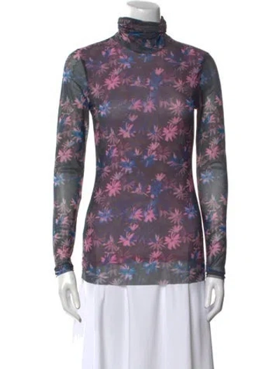 Pre-owned Ganni Floral Print Turtleneck Top In Multi