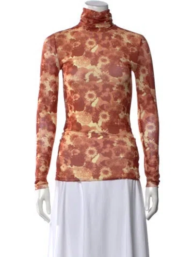 Pre-owned Ganni Floral Print Turtleneck Top In Neutral