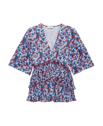 GANNI GANNI TOP WITH FLORAL MOTIF