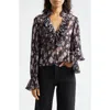 Ganni Floral Print V-neck Shirt In Phantom