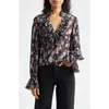 Ganni Floral Print V-neck Shirt In Phantom