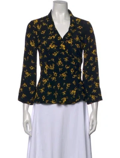 Pre-owned Ganni Floral Print V-neck Blouse In Black
