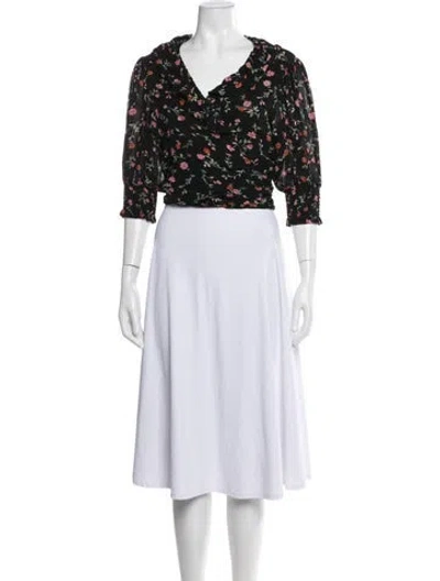 Pre-owned Ganni Floral Print V-neck Blouse In Black