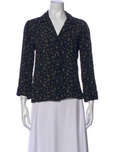 Pre-owned Ganni Floral Print V-neck Blouse In Blue