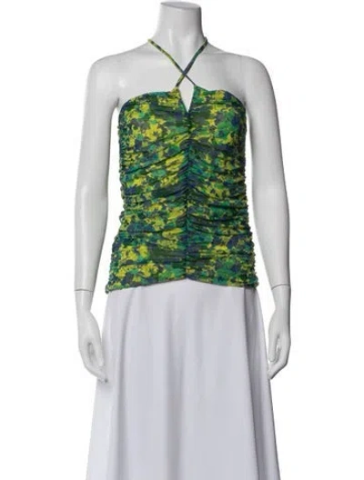 Pre-owned Ganni Floral Print V-neck Blouse In Green