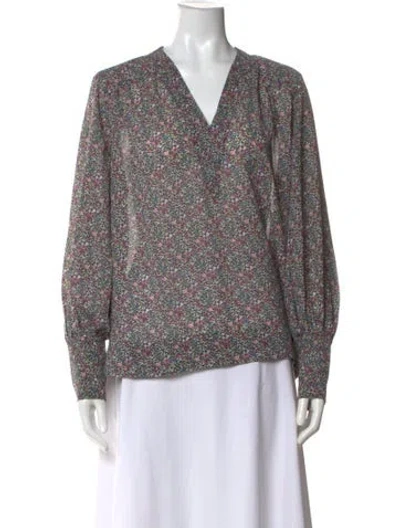 Pre-owned Ganni Floral Print V-neck Blouse In Multi