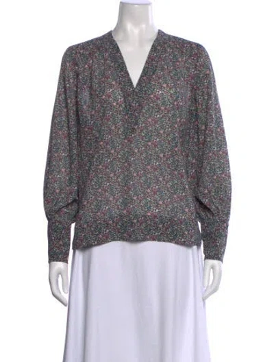 Pre-owned Ganni Floral Print V-neck Blouse In Multi