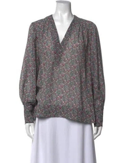 Pre-owned Ganni Floral Print V-neck Blouse In Multi
