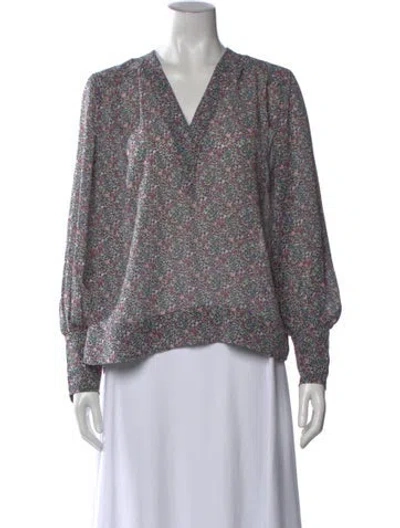 Pre-owned Ganni Floral Print V-neck Blouse In Neutral