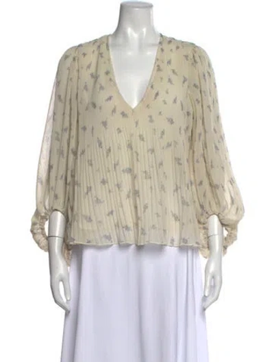 Pre-owned Ganni Floral Print V-neck Blouse In Neutrals