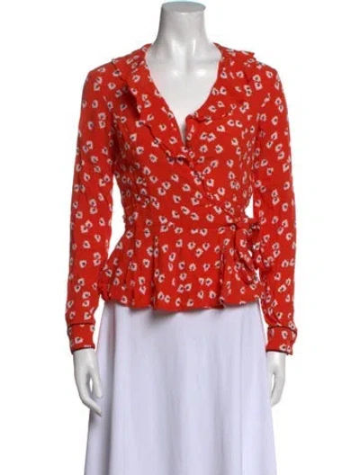 Pre-owned Ganni Floral Print V-neck Blouse In Orange