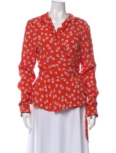 Pre-owned Ganni Floral Print V-neck Blouse In Orange