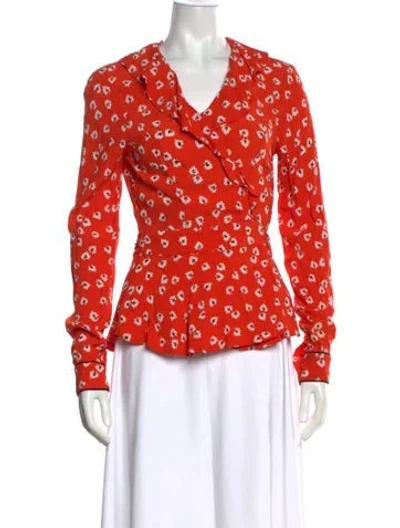 Pre-owned Ganni Floral Print V-neck Blouse In Orange