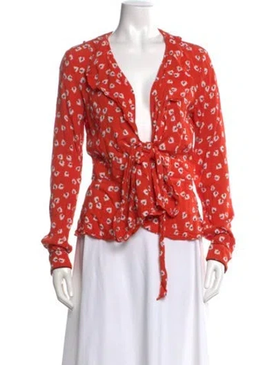 Pre-owned Ganni Floral Print V-neck Blouse In Red