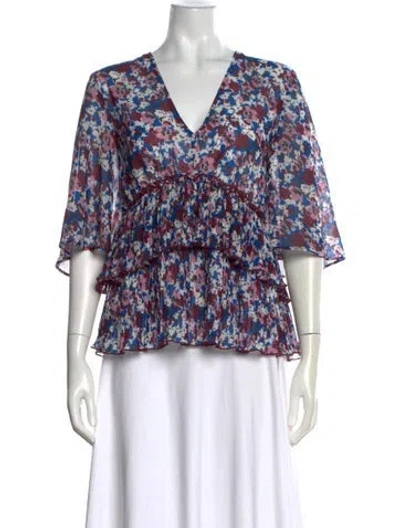 Pre-owned Ganni Floral Print V-neck Blouse In White