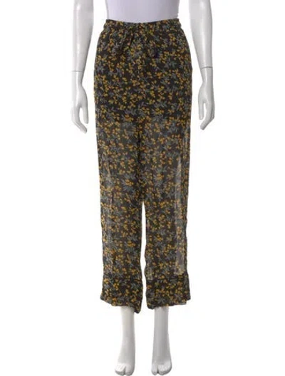 Pre-owned Ganni Floral Print Wide Leg Pants In Black