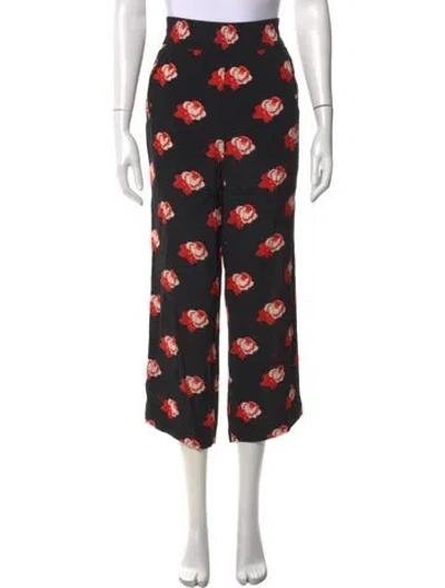 Pre-owned Ganni Floral Print Wide Leg Pants In Black