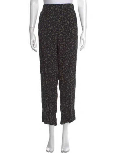 Pre-owned Ganni Floral Print Wide Leg Pants In Black