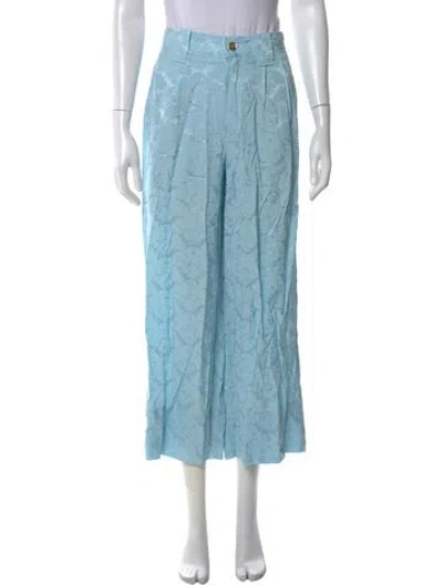 Pre-owned Ganni Floral Print Wide Leg Pants In Blue
