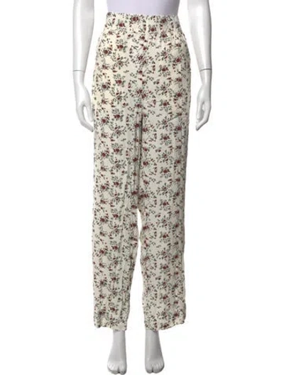 Pre-owned Ganni Floral Print Wide Leg Pants W/ Tags In White