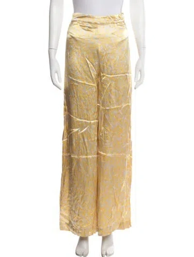 Pre-owned Ganni Floral Print Wide Leg Pants In Yellow