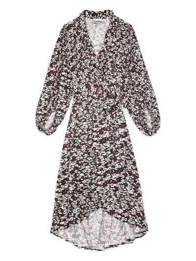 Ganni Floral-print Wrap Midi Dress In Red