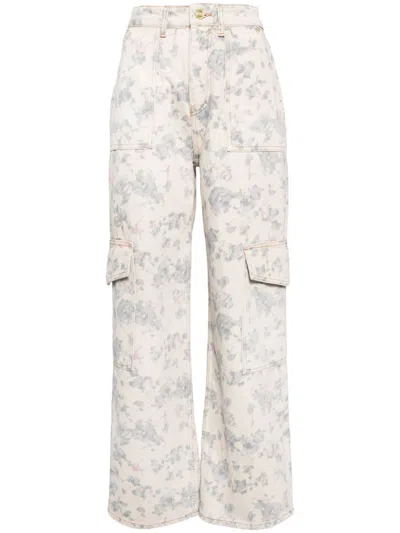 Ganni Floral Printed Angi Jeans In Neutrals