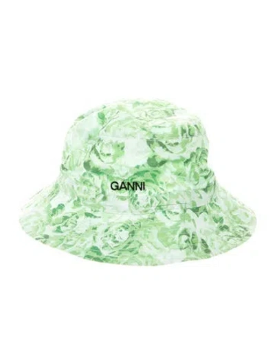 Pre-owned Ganni Floral Printed Bucket Hat In Green