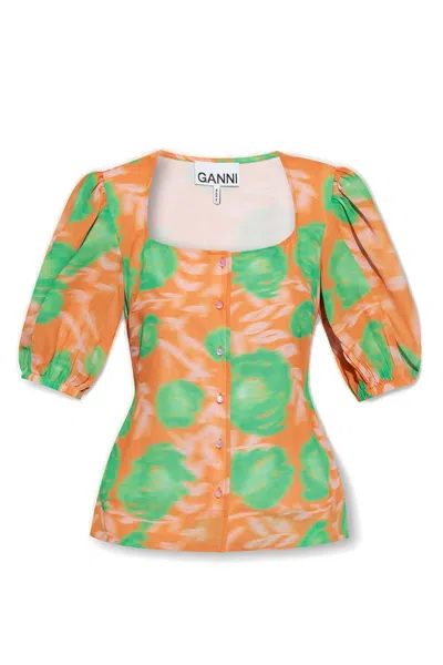 Ganni Women Crepe Blouse With Floral Print In Multi