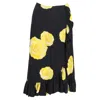 Ganni Floral Printed Midi Ruffled Skirt In Black Silk In Black