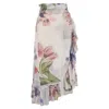 Ganni Floral Printed Midi Wrap Skirt In Multicolor Polyamide In Multi