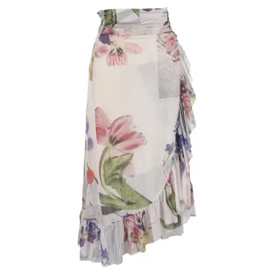 Ganni Floral Printed Midi Wrap Skirt In Multicolor Polyamide