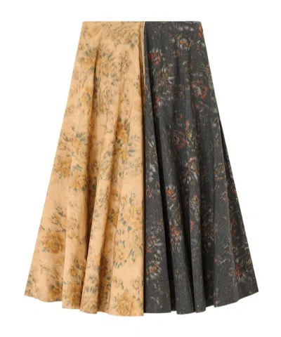 GANNI GANNI FLORAL PRINTED PANELLED FLARED MIDI SKIRT