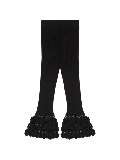 Ganni Floral Ribbed Trousers In Black