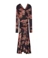 Ganni Floral Ruched Jersey Maxi Dress In Black