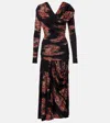 Ganni Floral Ruched Jersey Maxi Dress In Animal Print
