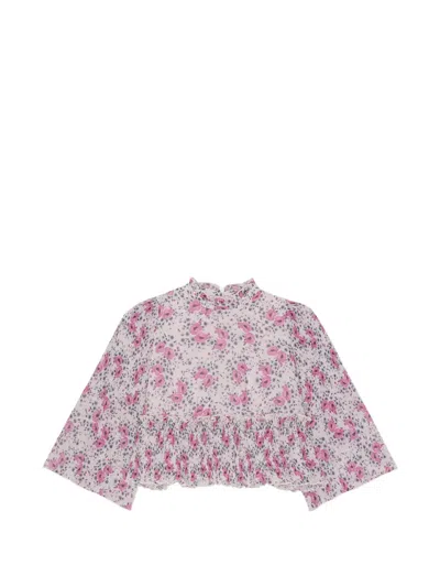 Ganni Floral Ruffled Blouse In Pink
