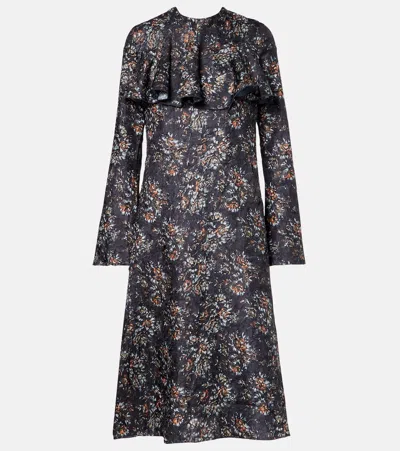 Ganni Floral Ruffled Midi Dress In Multi