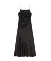 Ganni Ruched Floral-print Satin Midi Dress In Black