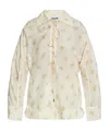 Ganni Off-white Floral Tie String Shirt In Yellow