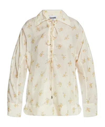 GANNI GANNI FLORAL TIE STRING SHIRT