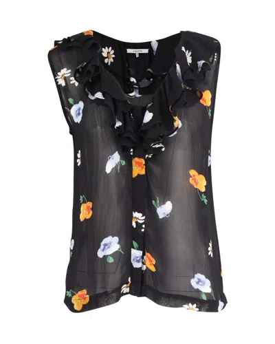 Ganni Floral Sleeveless Blouse In Black Viscose
