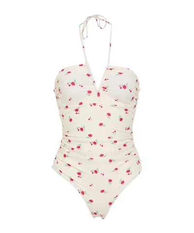 Ganni Floral Swimsuit In Neutral