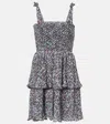 Ganni Pleated Georgette Tie-shoulder Smock Mini Dress In Multicoloured