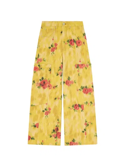 Ganni Floral Trousers In Yellow