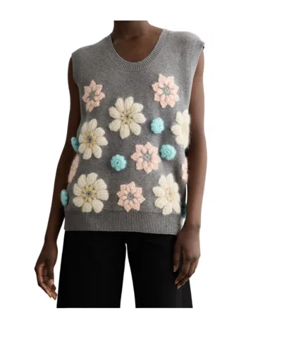 Ganni Floral Vest In Neutral