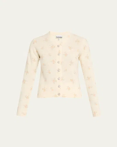 Ganni Floral-printed Wool-blend Cardigan